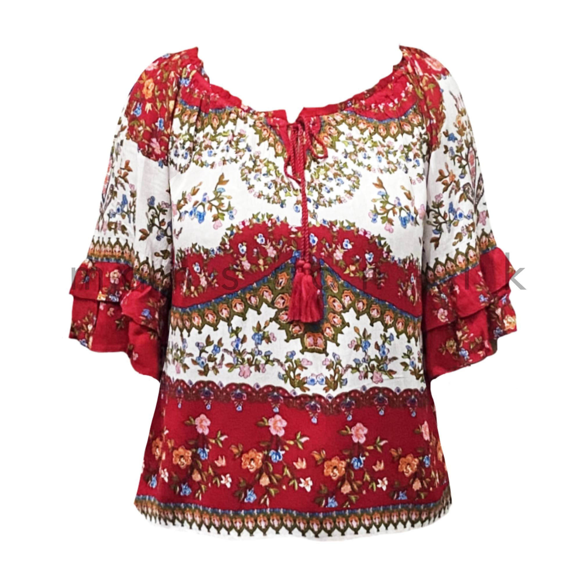 Bell-Sleeve-Top-Red.jpg Bell Sleeve Top - Red - Image 1