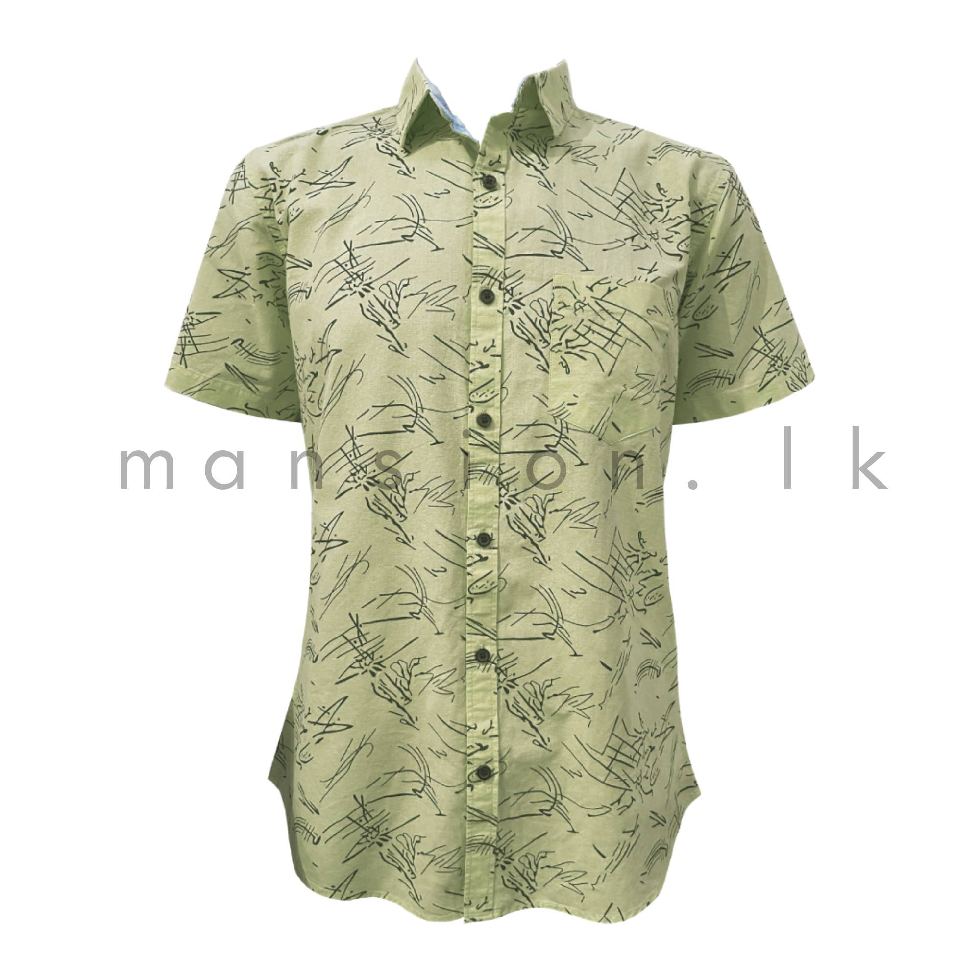 Branch-Printed-Short-Sleeve-Shirt-Pale-Yellow.jpg Branch Printed Short Sleeve Shirt - Pale Yellow - Image 1