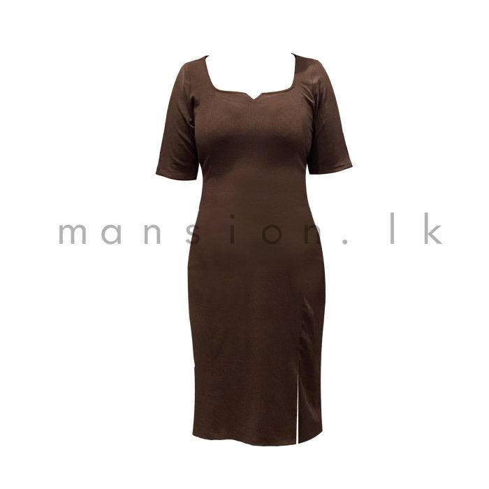 Knitted Midi Dress - Brown - Image 1