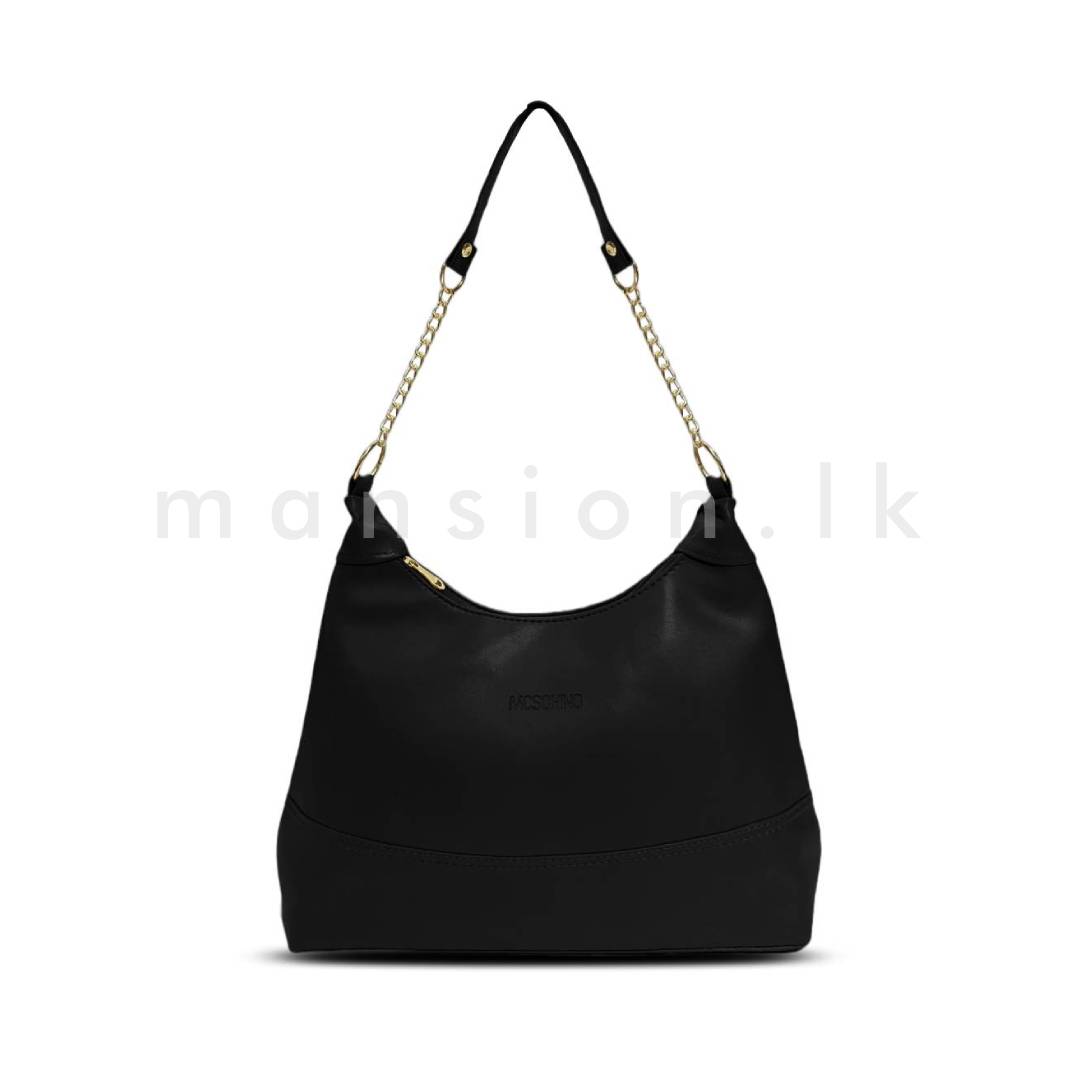 Chain-Handle-Hobo-Handbag-Black.jpg Chain Handle Hobo Handbag - Black - Image 1