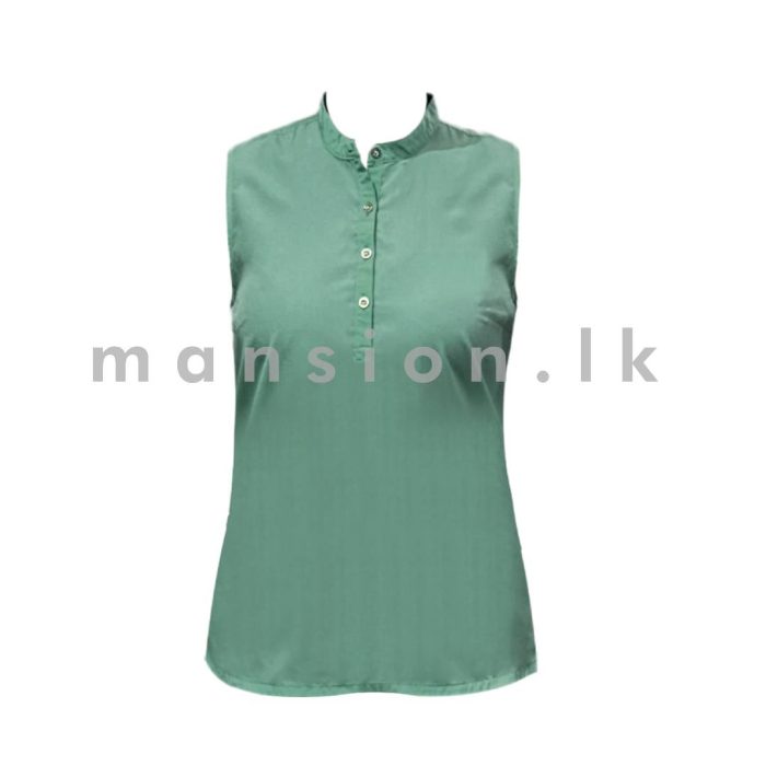 Chinese Collar Sleeveless Top - Teal - Image 1