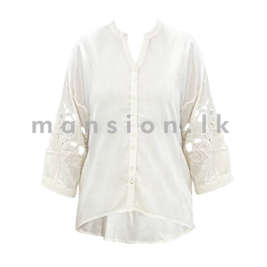 Cutwork-Detail-Sleeve-White-Blouse.jpg Cutwork Detail Sleeve White Blouse - Image 1