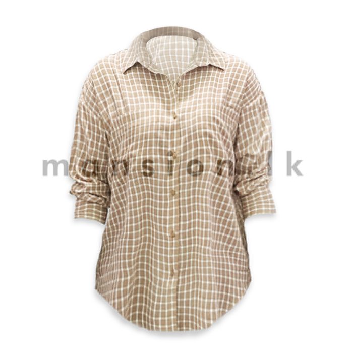 Drop Shoulder Check Shirt - Beige - Mansion