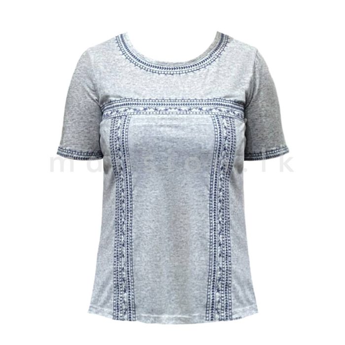 Embroidered Detail T-Shirt - Ash - Image 1