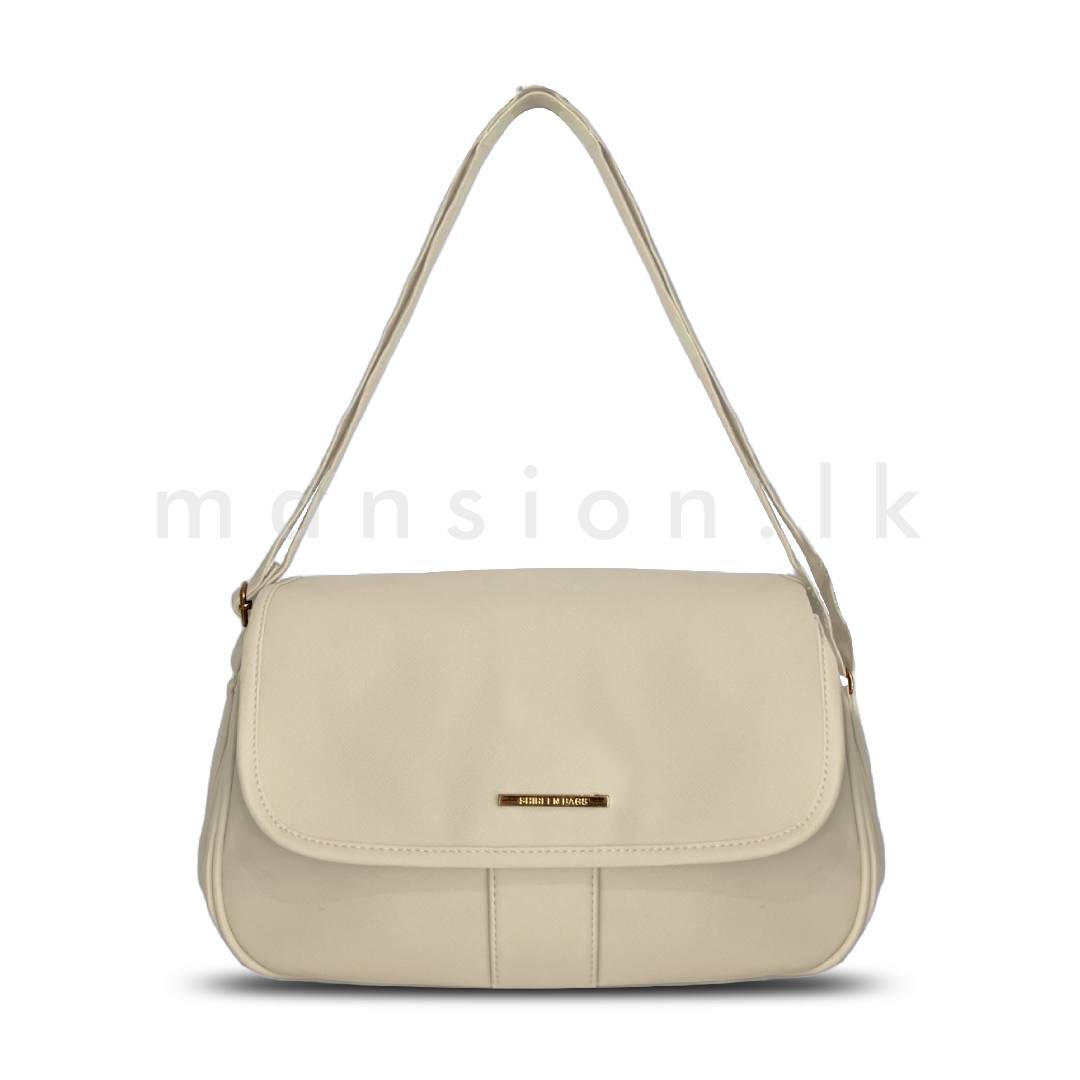 Flap-Closure-Shoulder-Bag-Ivory.jpg Flap Closure Shoulder Bag - Ivory - Image 1
