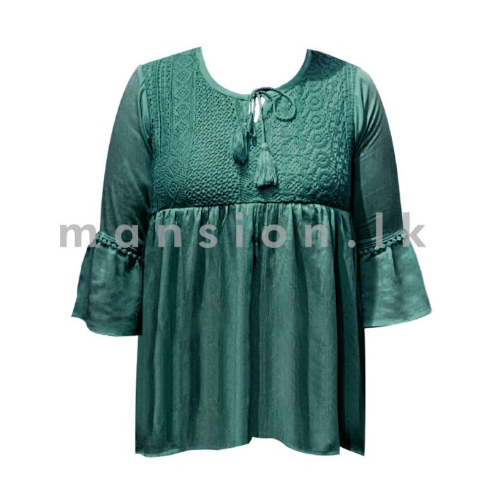 Flounce Sleeve Baby-doll Top - Green - Image 1