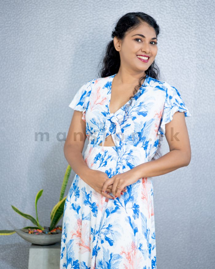 Front Knot Long Dress - Blue - Image 2