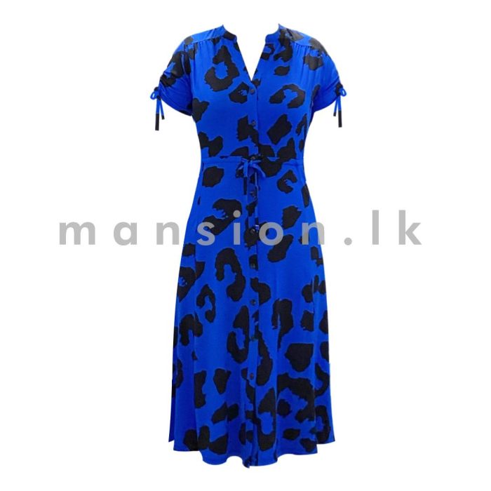 Front Open Midi Dress - Blue Spots - Image 1