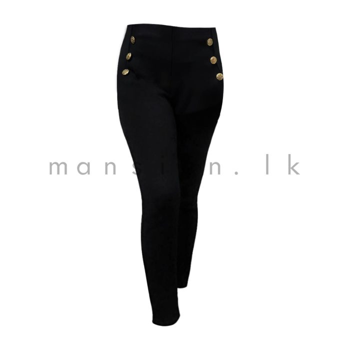 Gold Button Stretch Pant - Black - Image 1