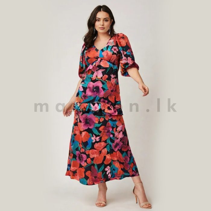 Puff Sleeves Tiered Long Dress - Image 1
