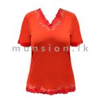 Lace Detail V-neck Top - Fire Orange