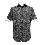 Leaf Sketch Printed Short Sleeve Shirt - Black
