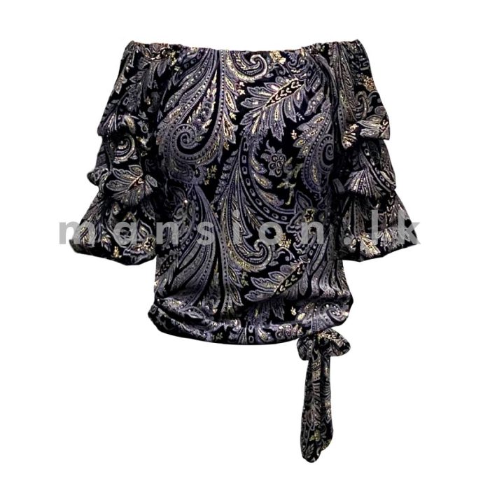 Off Shoulder Shimmer Top - Black - Image 1