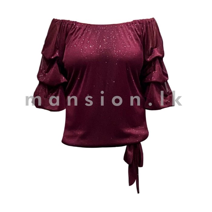 Off Shoulder Shimmer Top - Maroon - Image 1