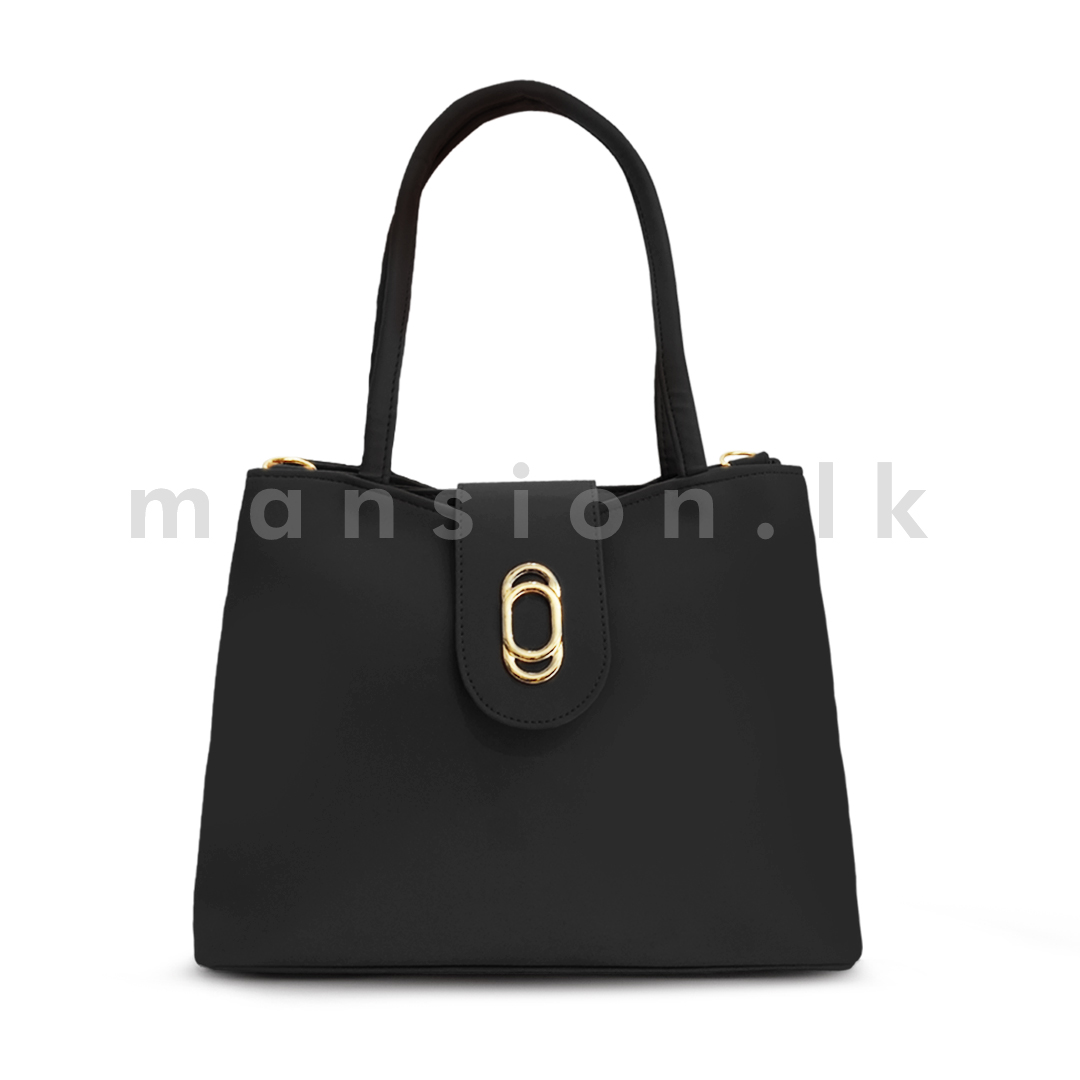 Oval-Clip-Flap-Satchel-Handbag-Black.jpg Oval Clip Flap Satchel Handbag - Black - Image 1