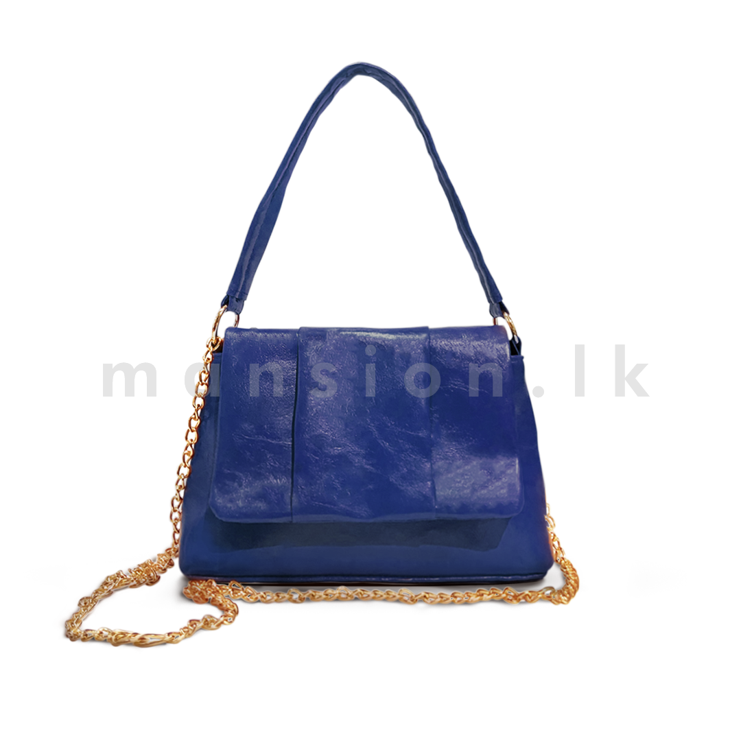 Pleated-Front-Shoulder-Bag-Blue.png Pleated Front Shoulder Bag - Blue - Image 1