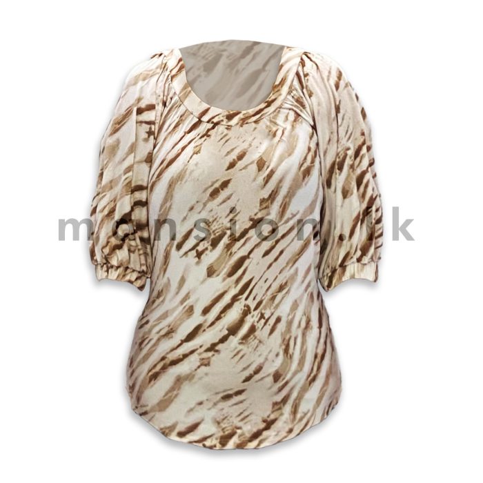Printed Puff Sleeve T-shirt - Brown - Image 1
