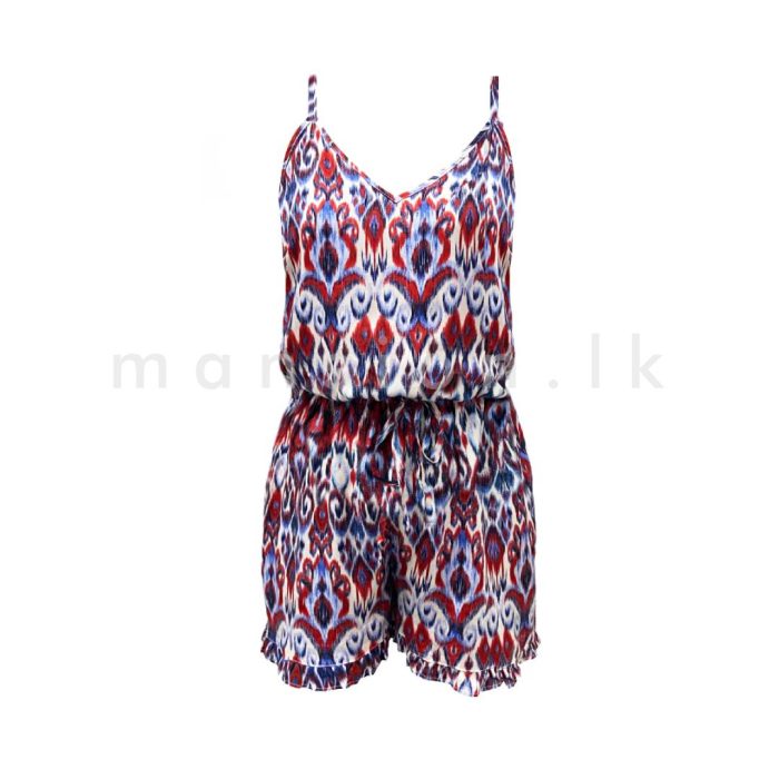 Printed Skinny Romper - Red - Image 1