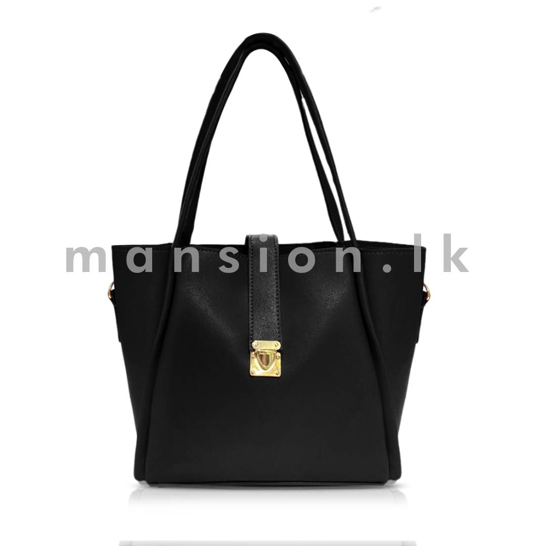 Push-Lock-Gazette-Handbag-Black.jpg Push Lock Gazette Handbag - Black - Image 1