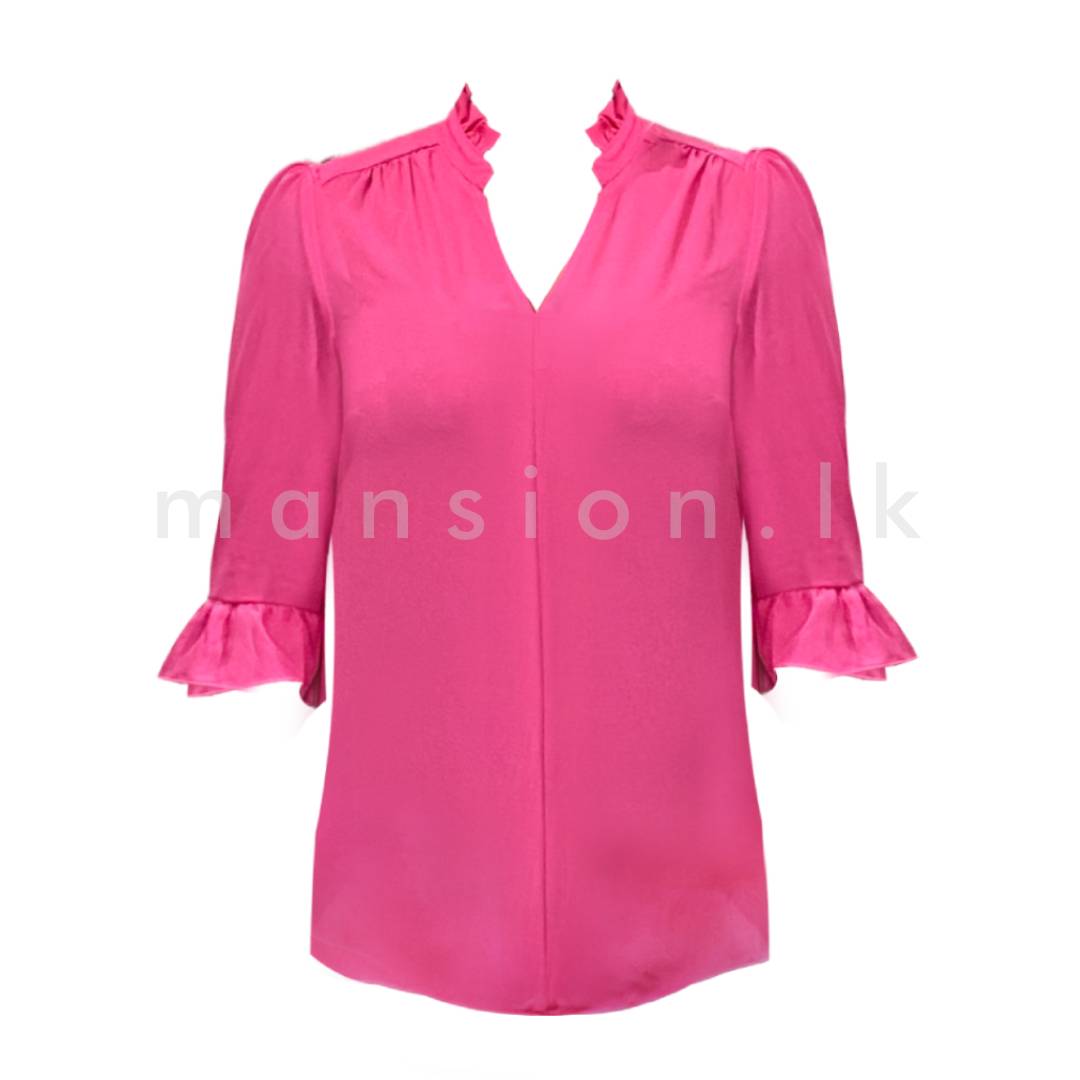 Short-Poet-Sleeve-Top-Hot-Pink.jpg Short Poet Sleeve Top - Hot Pink - Image 1