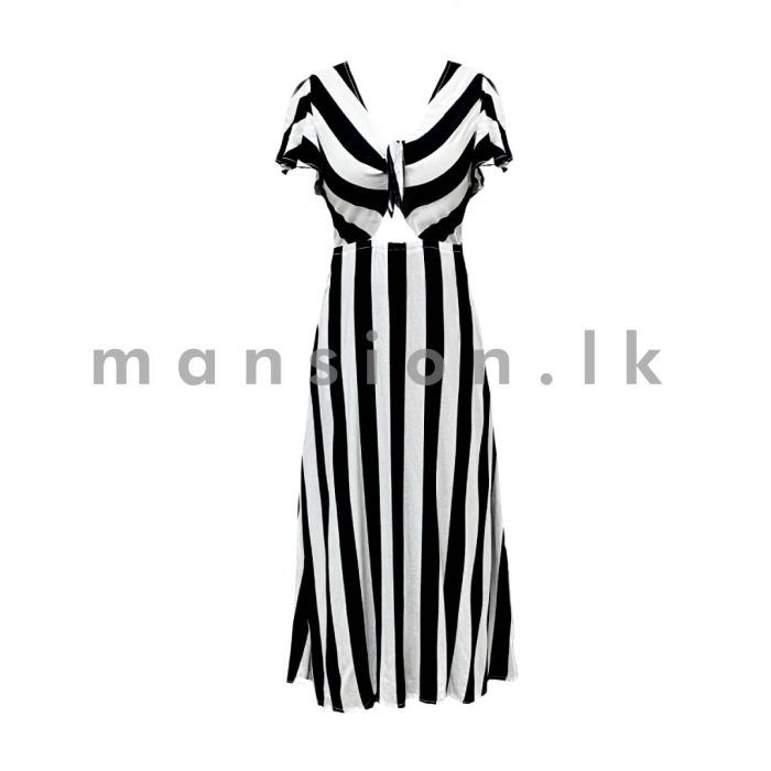 Front Knot Long Dress - B&W - Image 1