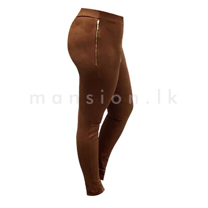 Vertical Zip Detail Jegging - Caramel - Image 2