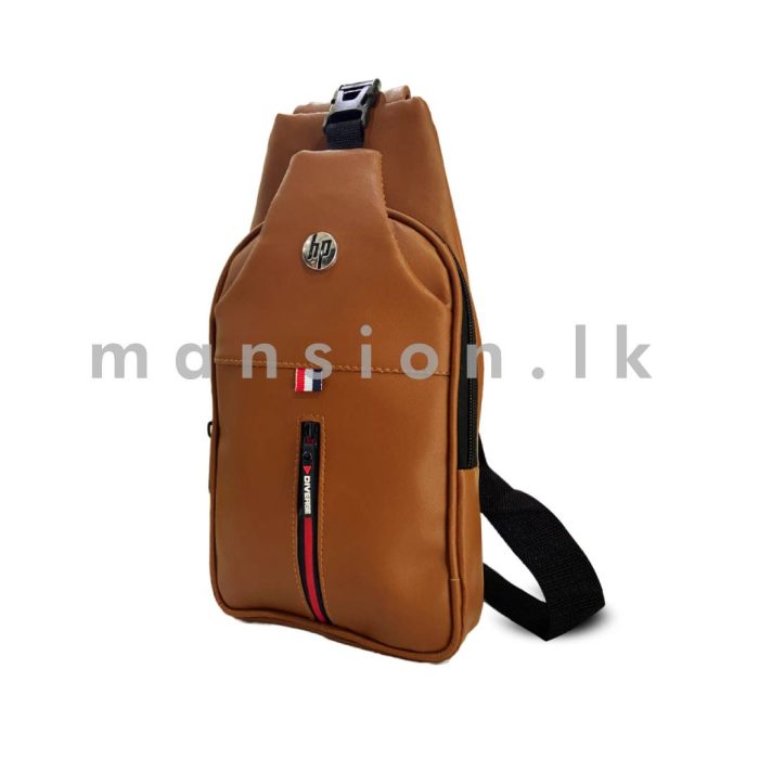 Vertical Zip Detail Men's Chest Bag - Tan - Image 1