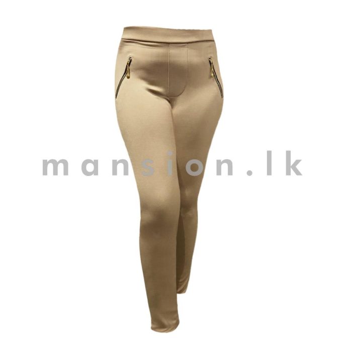 Zip Detail Skinny Stretch Pant - Beige - Image 1