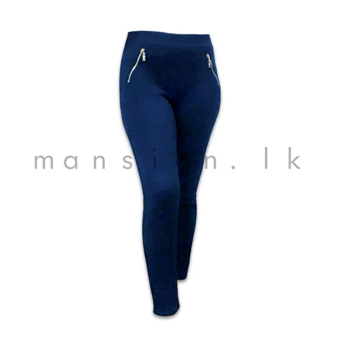 Zip Detail Skinny Stretch Pant - Blue - Image 1