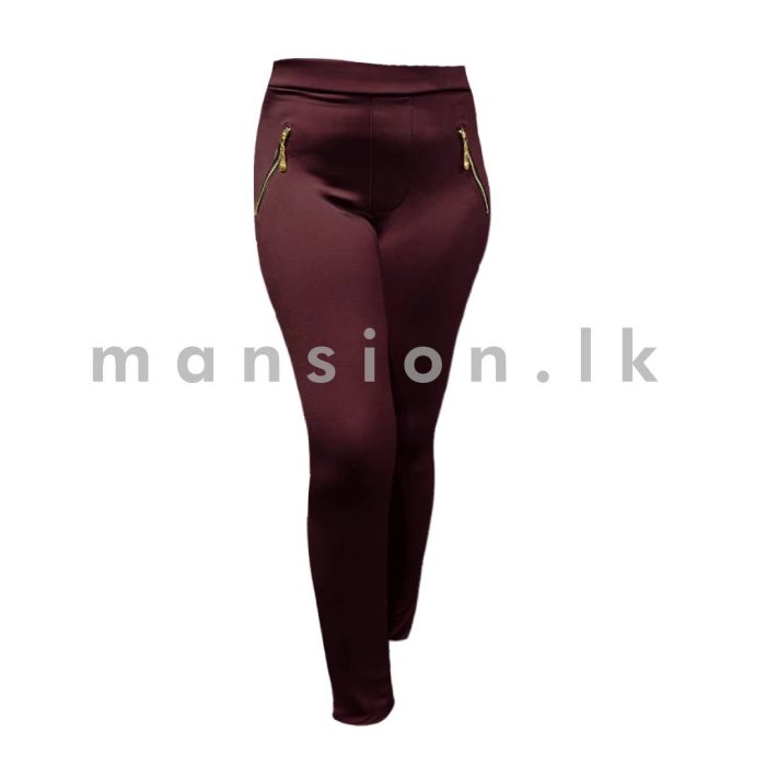 Zip Detail Skinny Stretch Pant - Mahogany - Image 1