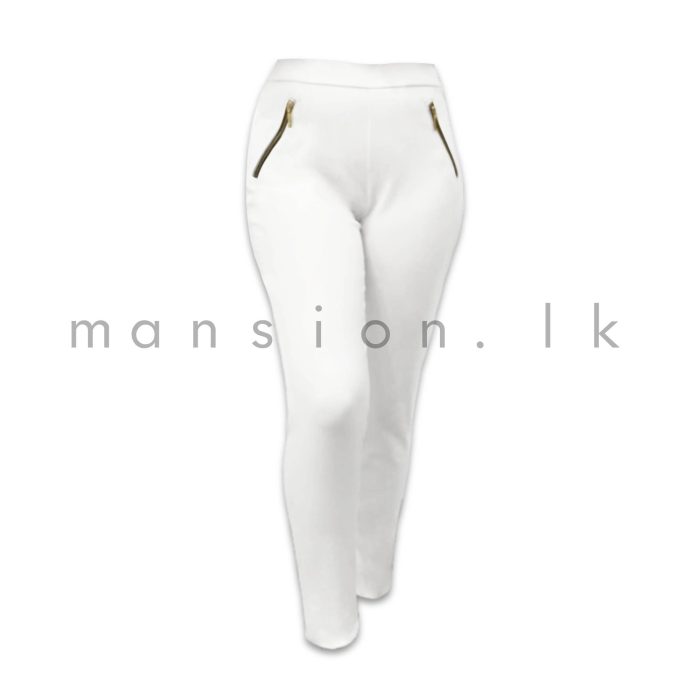 Zip Detail Skinny Stretch Pant - White - Image 1