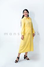 Button Open Long Dress with Belt - Yellow - Image 2