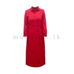 Button Open Long Dress with Belt - Red - Image 3