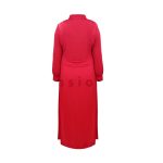 Button Open Long Dress with Belt - Red - Image 2