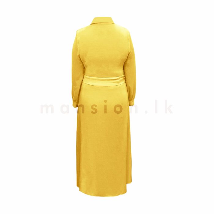 Button Open Long Dress with Belt - Yellow - Image 5