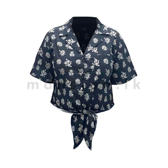 Front Knot Crop Shirt - Image 1