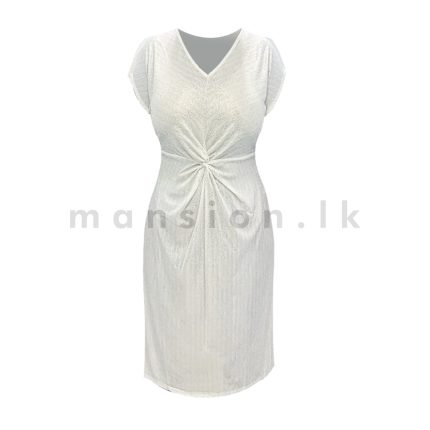 Front Twist Shimmer Midi Dress - White