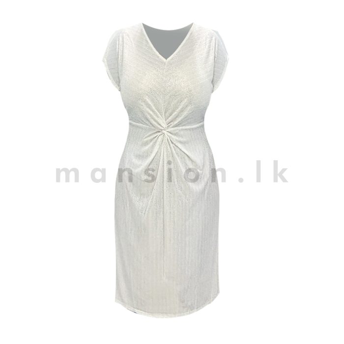 Front Twist Shimmer Midi Dress - White - Image 1