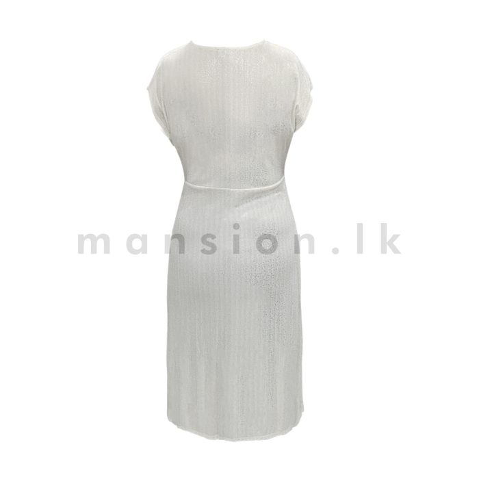 Front Twist Shimmer Midi Dress - White - Image 2