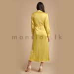 Button Open Long Dress with Belt - Yellow - Image 6