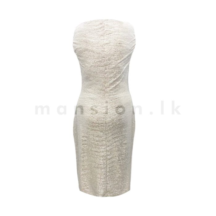 Stitch Pleat Detail Midi Party Dress - Silver - Image 2