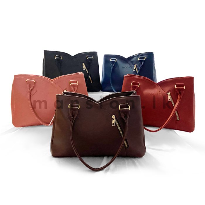 Slanted Front Zip Detail Satchel Handbag - Image 1