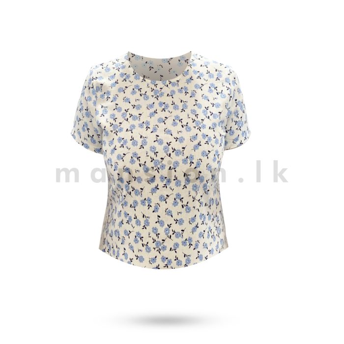 Back Open Linen Crop Top - Blue - Image 1