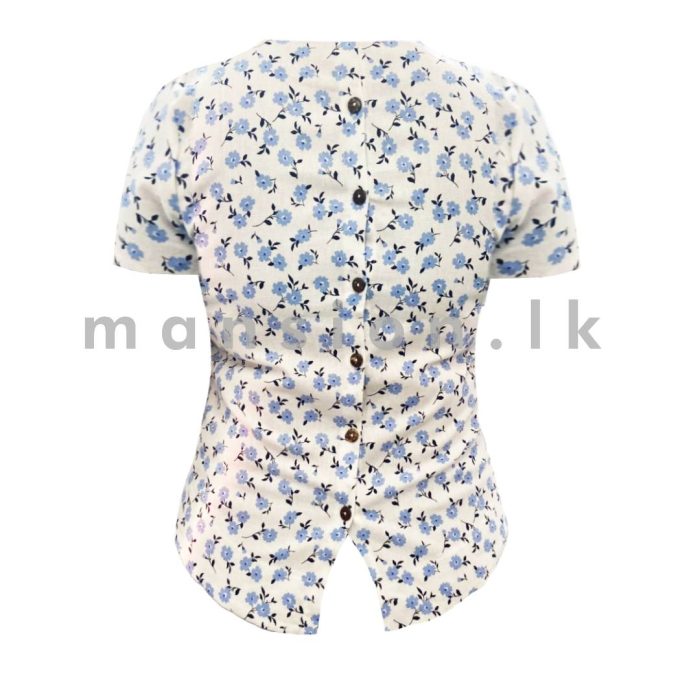 Back Open Linen Crop Top - Blue - Image 2
