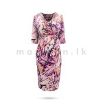 Cowl Neck Bodycon Dress - Pink Leafy - Image 5