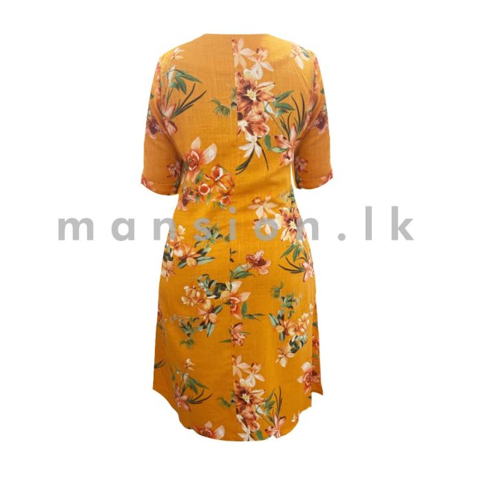 Printed Linen Dress - Orange - Image 5