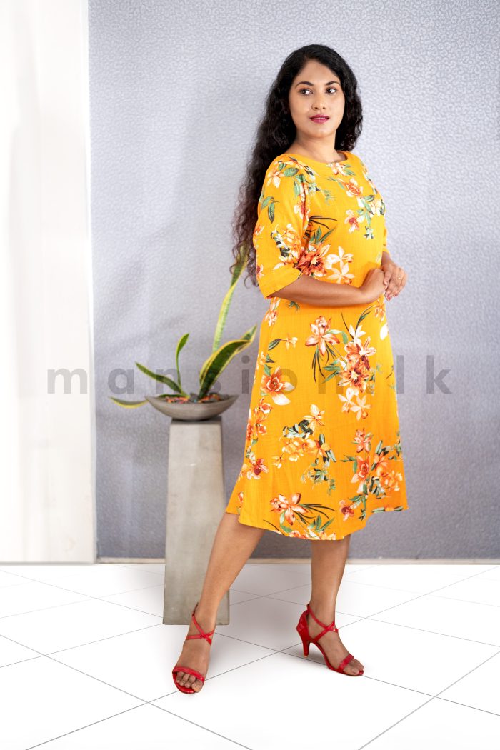Printed Linen Dress - Orange - Image 2