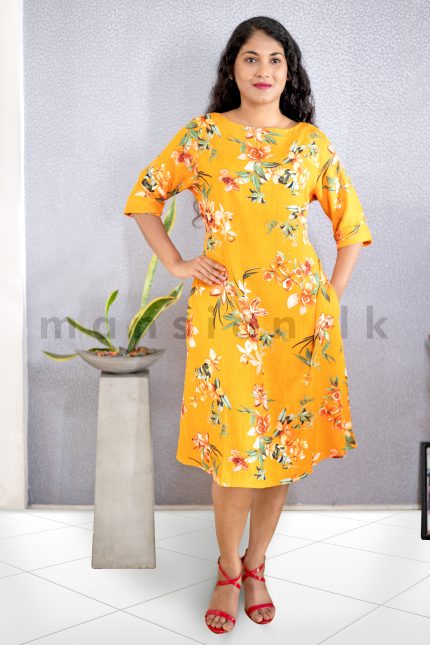 Printed Linen Dress - Orange