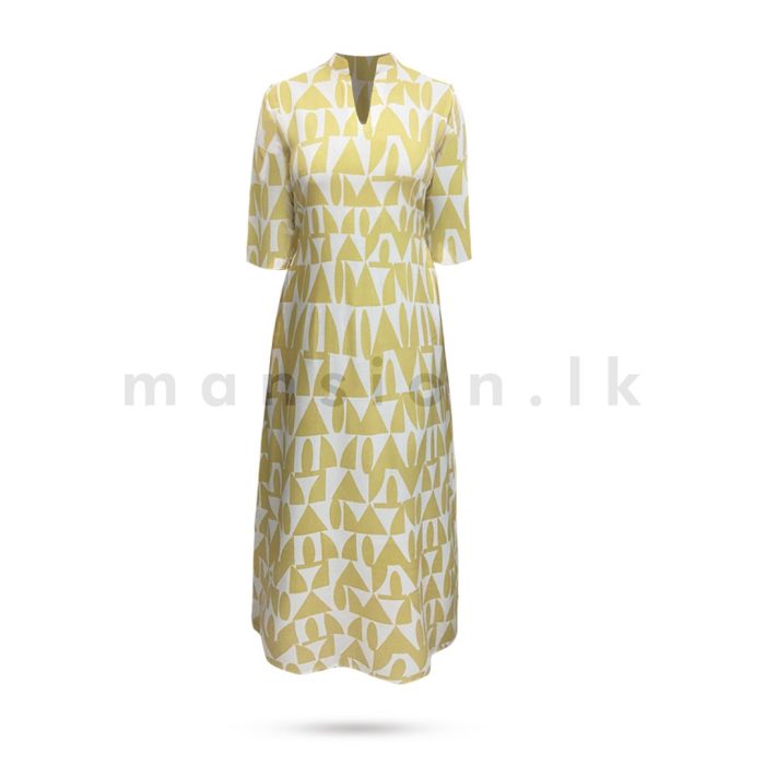 Half Sleeves Printed Dress - Yellow - Image 1