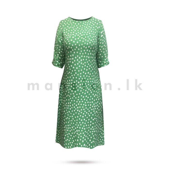 Printed Linen Dress - Green - Image 1